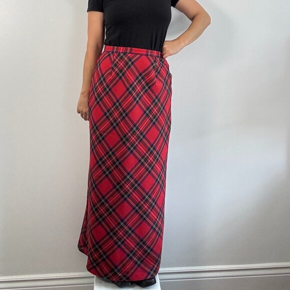 Vintage Red Plaid Maxi Skirt - Size M - Picture 2 of 9